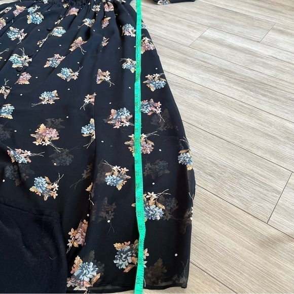 ZARA Black Floral Sheer Chiffon Dress, Midi Oversized Boho Smock Dress, small - Picture 14 of 16
